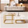 GL Store Set di Tavolini da Salotto Impilabili in Marmo Lucido e Vetro con Dettagli Dorati e Cassetti, 60x60x42,5 cm + 50x50x34 cm, Bianco