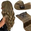 LaaVoo Extension Capelli Veri Clip, Balayage Marrone a Biondo Scuro, 50cm 150g 7pcs, Capelli Naturali, Lunga Durata, per Cerimonie Importanti, Colore 6-8-14