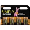 Duracell Simply Batterie Alcaline, Stilo, AA, Confezione da 8