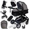GaGa Dumi GaGaDumi Florida 3 in 1 Passeggino Trio, Carrozzina, Seggiolino Auto, e Passeggino Pieghevole, Navicella con Accessori Inclusi, 0-36 mesi, grigio/nero