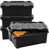 Iris Ohyama, Scatole Pieghevoli, 43L, Set di 4, Nero, Grande, Solido, Impilabile, Per Garage, Scaffali, Scatola Organizer, Plastica, Contenitore, DDSKT-430