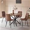 DEYARNA HOME Set Sala da Pranzo, Tavolo da Pranzo Rotondo 100cm con 4 Sedia da Pranzo Imbottita in Ecopelle, Ideale per Cucina, Soggiorno, Sala da Pranzo (Legno Scuro+Marrone Chiaro (PU))