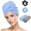 AOOWU Asciugamano Capelli in Microfibra con Texture Waffle, 2 Pezzi Turbante Capelli Morbido con 2 Fascia Elastica, Turbante Asciugacapelli Capelli Super Assorbente, per Donna Capelli Lunghi Ricci
