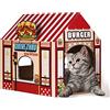 SEKAM Casetta per gatti in cartone con tiragraffi/erba gatta, (41,5 x 30,5 x 38,1 cm), negozio di hamburger per interni ed esterni, decorazione per la casa e la casa, giocattolo tiragraffi per gatti