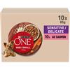 PURINA ONE Mini/S <10kg Sensitiva/Delicata, Sbucciati con Salmone, Riso e Carote in Salsa per Cani Adulti di Piccola Dimensione, Digestione Sensibile Bustine Pasto 10x85g