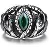 GTHIC Anello serpente in acciaio inossidabile Gioielli animali serpente zircone verde gotico per uomo Donna Taglia 8
