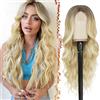 BARSDAR Lungo Bionda Parrucca, 66cm Lungo Ondulato Parrucca Parte Centrale Lace Front Naturali Sintetici Resistente al Calore Capelli Parrucche per Donne Quotidiano Partito (Ombre Bionda)