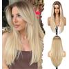 WOKESTAR Parrucche lunghe per donne Capelli sintetici resistenti al calore con frangia Parrucche naturali per uso quotidiano Colore biondo con riflessi