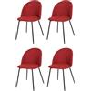 KEKOHOME Set 4 sedie sala da pranzo LUNA gambe in acciaio nero opaco, tessuto rosso