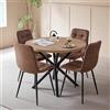 DEYARNA HOME Set Sala da Pranzo, Tavolo da Pranzo Rotondo 100cm con 4 Sedia da Pranzo Imbottita in Ecopelle, Ideale per Cucina, Soggiorno, Sala da Pranzo (Legno Chiaro+Marrone Chiaro (PU))