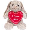 Brubaker Coniglietto Morbido con Cuore Rosso e Orecchie Flosce - I love you - 28 cm Regalo Coniglietto di Peluche - Peluche Coniglietto Morbido - Peluche Grigio Marrone