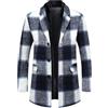 Allthemen Trench da Uomo Plaid Invernale in Misto Lana con Collo a Sciarpa Staccabile Cappotto Nero Blu S
