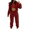 Generic Tuta da donna UK 3 pezzi abbigliamento lounge set tinta unita cerniera felpa con cappuccio gilet e pantaloni della tuta set tre pezzi per il tempo libero abiti da palestra Activewear yoga sport set