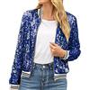 Generic Bomber da donna con paillettes, con cerniera, tinta unita, maniche lunghe, scintillante, casual, lucido, per feste, giacca da motociclista alla moda, abbigliamento per carnevale, cardigan leggero e