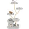 COSTWAY Tiragraffi per Gatti 165cm in Metallo, Torre per Animali con 4 Piattaforme, Tiragraffi in Sisal e Tubo di Supporto Robusto, Mobili per Arrampicata da Interno (Grigio)