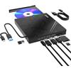 AGPTEK Unità CD/DVD esterna per laptop, lettore/scrittore CD/DVD per laptop, masterizzatore DVD sottile USB 3.0 con adattatore porte USB e slot per schede TF/SD, PC, MacBook, Windows, Linux, Mac OS