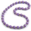 Avalaya Collana lunga con perline acriliche color viola lilla e legno dipinto color argento, lunghezza 70 cm, Legno Plastica, N05846