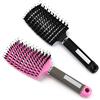 FuJiaXin Spazzola per Capelli Curva con setole di Cinghiale - 2 Pezzi Spazzola Capelli con,Adatta Styling a Capelli Lunghi, Fini, Ricci o Lisci, Crespi, Mossi (Nero/Rosa)