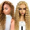 Lakaisa Curly Wave Human Hair Wig Blonde 4X4 Lace Front Capelli Veri Umani Wear and Go Glueless 100% Unprocessed Brazilian Remy Hair Parrucche Donna Capelli Umani No Smell for Woman 14 Inch