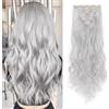 SEGOHAIR Extension con clip in extension, set da 8 pezzi, 18 clip, testa piena come capelli veri, lisci - parrucca sintetica per donna 60 cm, colore: argento/grigio