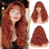BARSDAR Parrucche Auburn con Frangia, 46cm Lunghe Ondulato Parrucche con Frangia per Donna Sintetici Naturali Parrucca Resistenti al Calore Capelli Quotidiano Cosplay - Rame Auburn