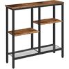 HOOBRO Tavolo Consolle Ingresso, Tavolo da Divano da 75 cm, a 4 Ripiani, Stile Industriale con Ripiani di Rete Metallica, per Ingresso, Soggiorno, Corridoio, Marrone Vintage e Nero EBF79XG01