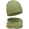 Bubalove - Set di Berretto e Sciarpa - Cappello e Colletto in Cotone per Bambino - Cuffia e Scaldacollo - Cappello a Maglia - Oliva