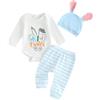 ESSECMBS Set di 3 vestiti a maniche lunghe, coniglietto pasquale per neonati, pantaloni lunghi 3D, coniglietto pasquale, Blu 3, 6-12 Monate