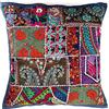 Rastogi Handicrafts Cuscino patchwork fatto a mano, con toppa sari indiana, etnica, ricamata, patchwork sari (blu)