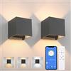 K-Bright Lampada da parete intelligente a 2 pezzi, applique LED dimmerabili, Illuminazione da parete 3000K-6000K con telecomando, angolo del fascio regolabile IP65 per interni/esterni, grigio scuro