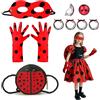 SAIIURV 8 Pezzi Lady Bug Travestimenti Bambina Set Accessori, Accessori Ladybug, Ladybug Maschera Guanti Borsa Elastici Capelli Orecchini, Lady Bug Costume per Compleanno Halloween (Rosso, Nero)
