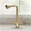 SJQKA Rubinetto 3 Vie Doccetta Estraibile, Rubinetto Lavello Cucina 3 Vie Miscelatore Cucina 3 Vie Girevole A 360°, Rubinetto Tre Vie Per I Sistemi Osmosi (oro spazzolato)
