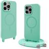 CUZZCASE Cover Compatibile con iPhone 15 PRO Max(6.7),Cover Magnetica[Compatibile con MagSafe],Bumper con Laccio,Regolabile Lanyard TPU Corda Silicone Case-Verde Chiaro