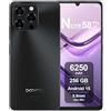 DOOGEE Note58 Pro Smartphone 4G Android 15, 32GB RAM + 256GB ROM, 6250mAh, Display 6.75 Pollici HD+ 90Hz, AI Camera 16MP, Octa-Core, Dual SIM, NFC, Telefono Cellulare Unlock, 2025, Nero