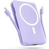 Podoru Powerbank per Magsafe, 10000mAh Caricatore Portatile Wireless con Cavo USB-C, PD 22.5W Ricarica Rapida Power Bank Magnetico per iPhone 16/15/14/13/12 Serie-Viola