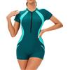 Freebily Costume da Bagno Intero Donna Costume da Bagno Sportivo Rash Guard Muta da Surf Tankini Spiaggia Piscina Costumi Mare Maniche Corte Swimsuit Romper Verde Acqua M