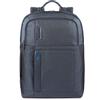 Piquadro P16 Zaino grande in pelle e tessuto porta PC 15.6 a due scomparti Blu
