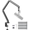 FULAIM Braccio per microfono in alluminio compatibile con RODE, supporto per microfono regolabile per Shure, microfono arm con adattatore da 3/8 - 5/8 per Game Streaming Podcast Interview (Grigio)