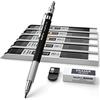 Nicpro 1 Pezzi Metallo Matite Meccaniche, 2mm Portamine Falegname Set con 5 Tubo Grafite Mine (HB 2H 4H 2B 4B) Nero, 1 Gomma, 1 Temperamatite per Artista Cantiere Carpentiere Disegno Scrittura Schizzi