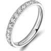 Zakk 3mm Eternity Anello da donna in titanio anelli di fidanzamento fedi nuziali con zirconi cubica (Argento-Full Zirconia,57 (18.1))