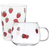 Amosfun Set di 2 tazze a forma di fragola, in vetro trasparente con tazza da caffè, tazza da caffè freddo, bicchieri per frullati con motivo fragola, per acqua, succo, latte, caffè e tè