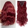 SEGOHAIR Extension per capelli con clip, set da 8 pezzi, 18 clip, testa piena come capelli veri, lisci, parrucca sintetica per donna 60 cm, marrone castano e rosso scuro