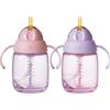 Tommee Tippee Bicchiere trainer con cannuccia, 240 ml, agevola il passaggio alla tazza per i bambini dai 6 mesi, cannuccia ponderata in silicone e manici ergonomici, Rosa e Viola, confezione da 2