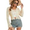 Dosieyeo Cardigan da donna all'uncinetto, con fettuccia anteriore, scollo a V, a maniche lunghe, leggero, da spiaggia, Nero , S