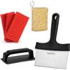 onlyfire Set di Pulizia per Piastra BBQ, 3 Spugna per Pulire, Maniglia, Ghisa Scrubber e Raschietto per Piastra, Kit per La Pulizia del Barbecue per Griglie, Grill e Pentole in Ghisa