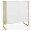 HOMCOM Mobile Sottolavabo Bagno in Legno di Bambù e MDF, Armadietto Bagno con 2 Ante a Pressione e Intaglio a U per Tubi, 70x33x79.5 cm, Bianco