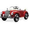 FINOOS Mercedes 300S Auto Macchina elettrica per bambini Oldtimer12V, ruote Gomma, Con sedile in pelle, 2x35W motore MP3 (Rosso)