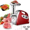 SINZUX Tritacarne e Salsicciaio elettrico, 2800 W Tritacarne e Salsicciaio, ruota in avanti e indietro, con 3 diverse piastre di taglio, set per salsicce e kubbe (rosso)