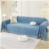 Royhom Asciugamano per divano in ciniglia, reversibile, con nappa, a forma di L, protezione per mobili per animali domestici, bambini (blu zaffiro, 1 pezzo, 180 x 260 cm)