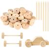 Xishoyen Set di 40ruote inlegno, ruote 2,8 cm e 3,5 cm, ruote con bastoncini, mini discolegno con fori, pittura fai da te, modellino auto